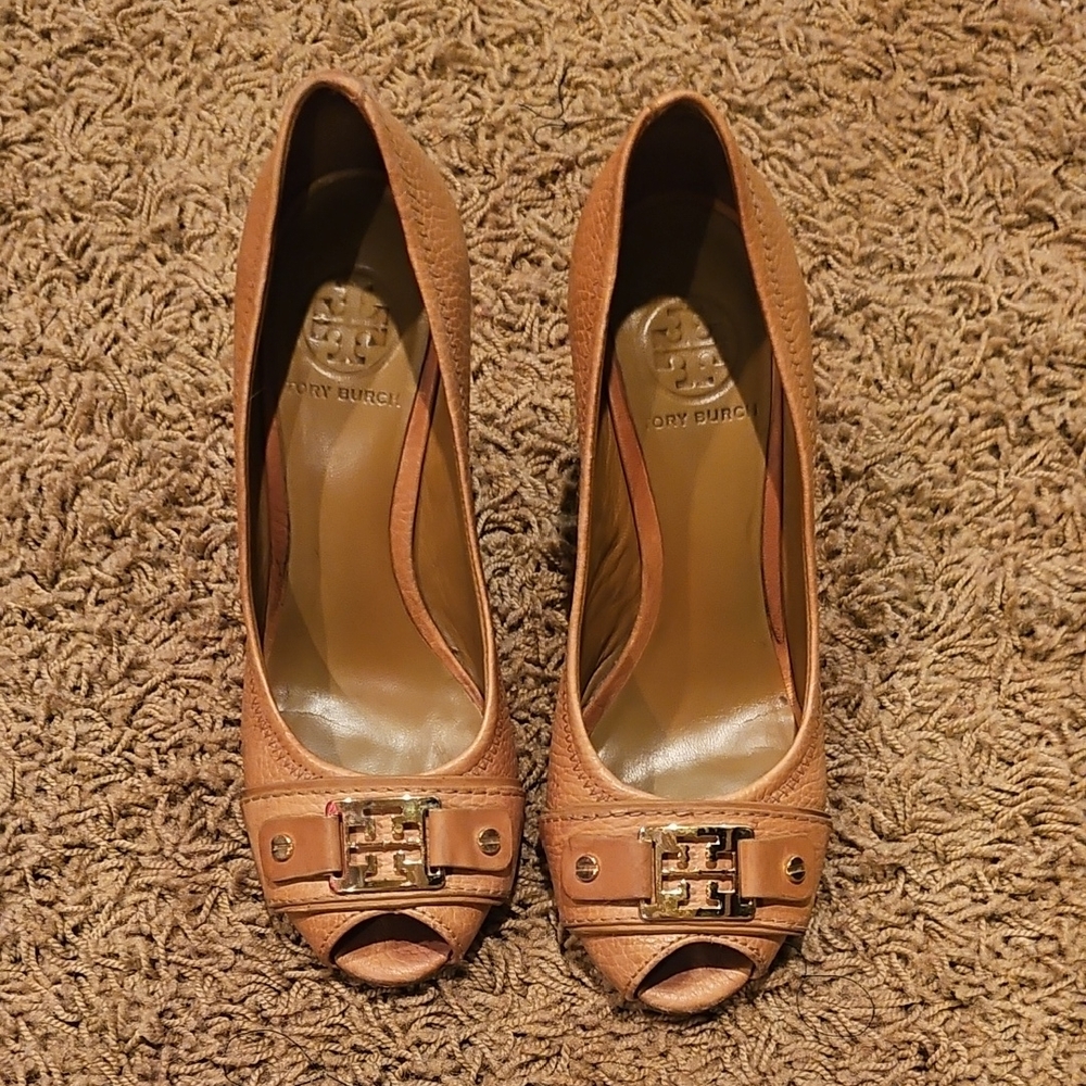 Tory Burch Brown Peep-Toe Heels